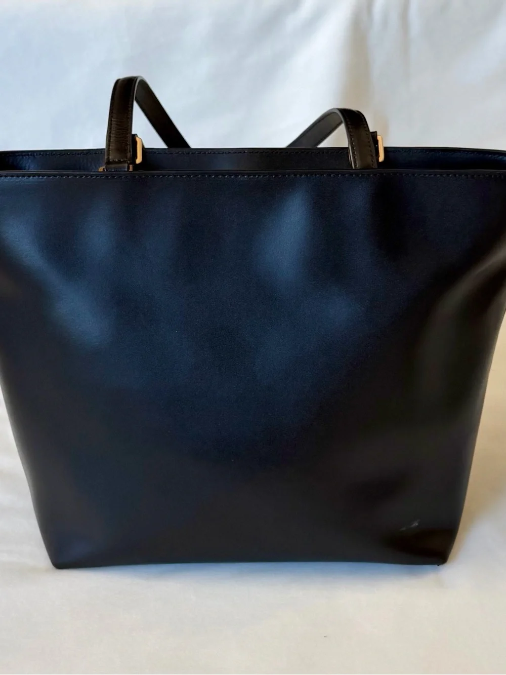 Michael Kors Black Leather Tote with Gold MK Emblem